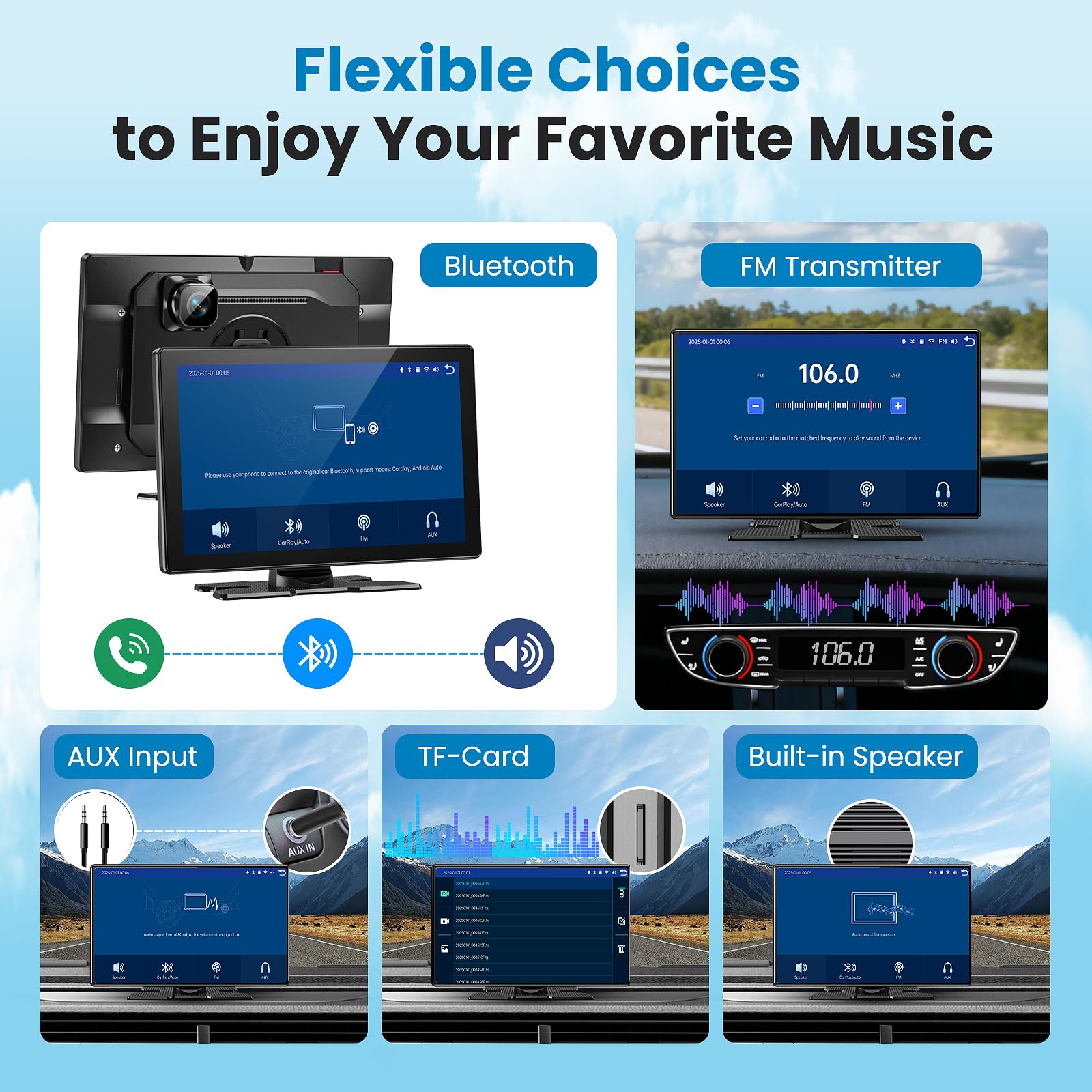 Portable Apple Carplay Screen for Car, 11.3" Extra Large Wireless Car Play & Android Auto Screen for Car, Car Stereo with 4K Dash Cam, App View, Backup Camera,GPS,Mirror Link,FM, Voice Control - 4
