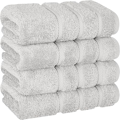 American Soft Linen Luxury Hand Towels for Bathroom, 600 GSM 100% Cotton Turkish 4 Piece Hand Towel Set, 600 GSM Hand Face Towels for Kitchen, Silver Grey Hand Towels