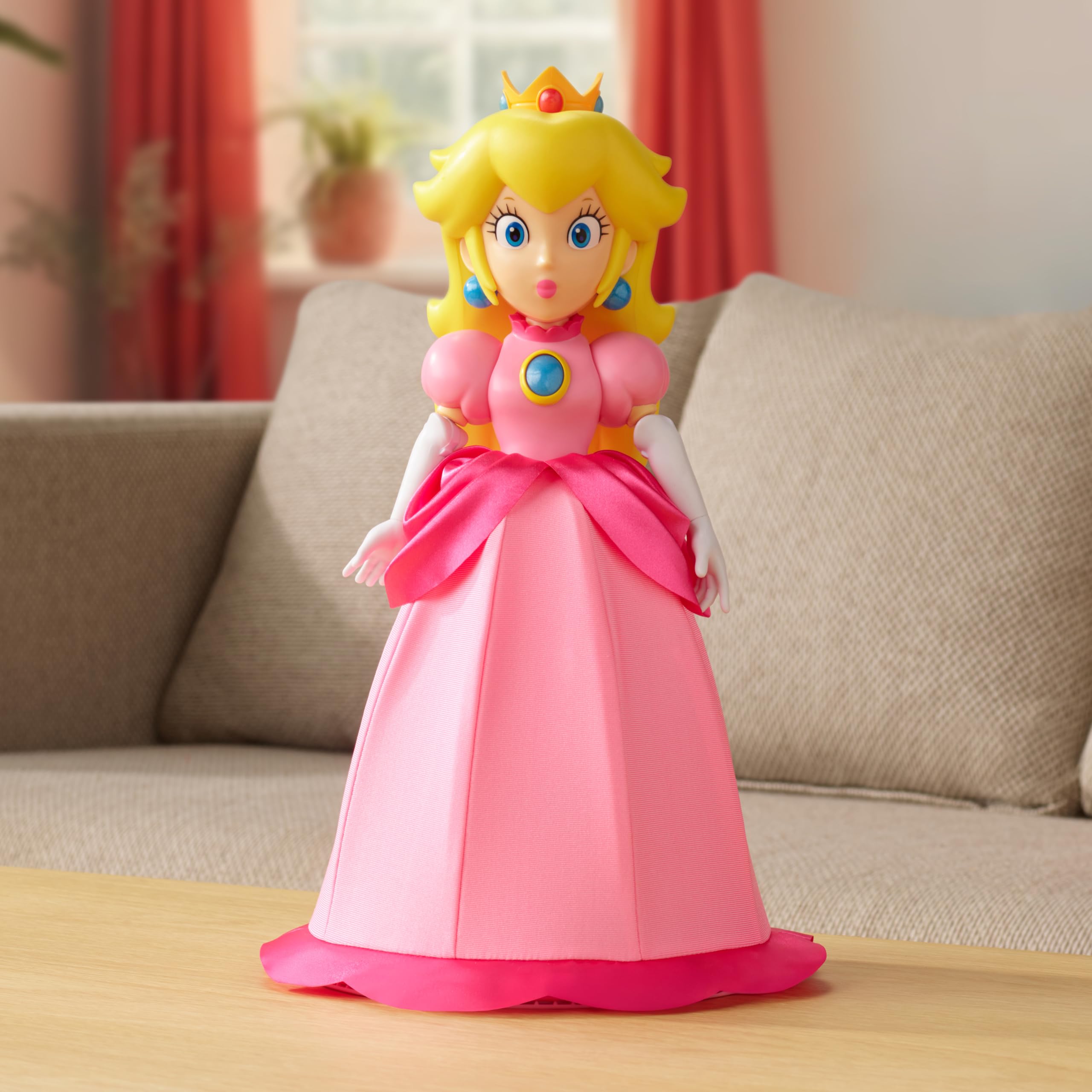 Super Mario Bros Princesa Peach Articulada Muñeca de Jakks Pacific, Licenciada Oficialmente, Posable con Vestido Iconicos y Corona - Regalo Muy Detallado