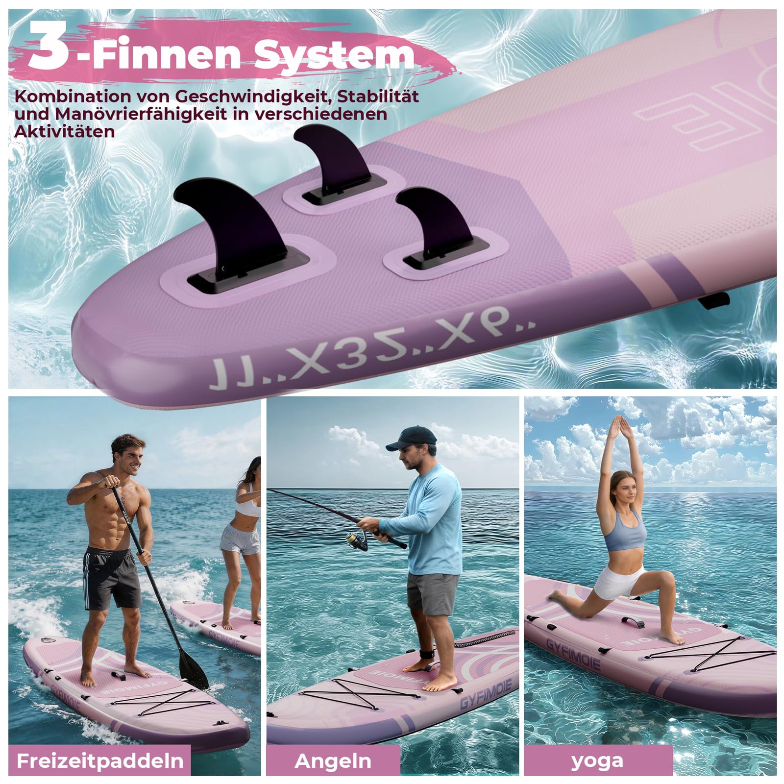 Gyfimoie Tavola da SUP gonfiabile di alta qualità, 335 cm, con supporto universale per fotocamera, accessori completi, pagaia regolabile, per principianti ed esperti