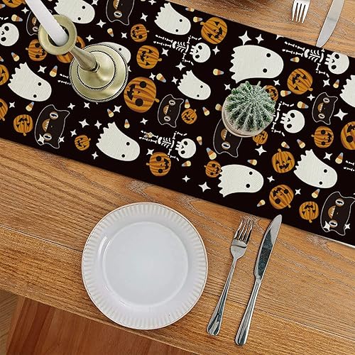 Miniatura 6 de GAGEC Camino de mesa de Halloween, gato negro, calabazas de temporada, cocina, comedor, hogar, decoración de fiesta al aire libre (13 x 72 pulgadas)