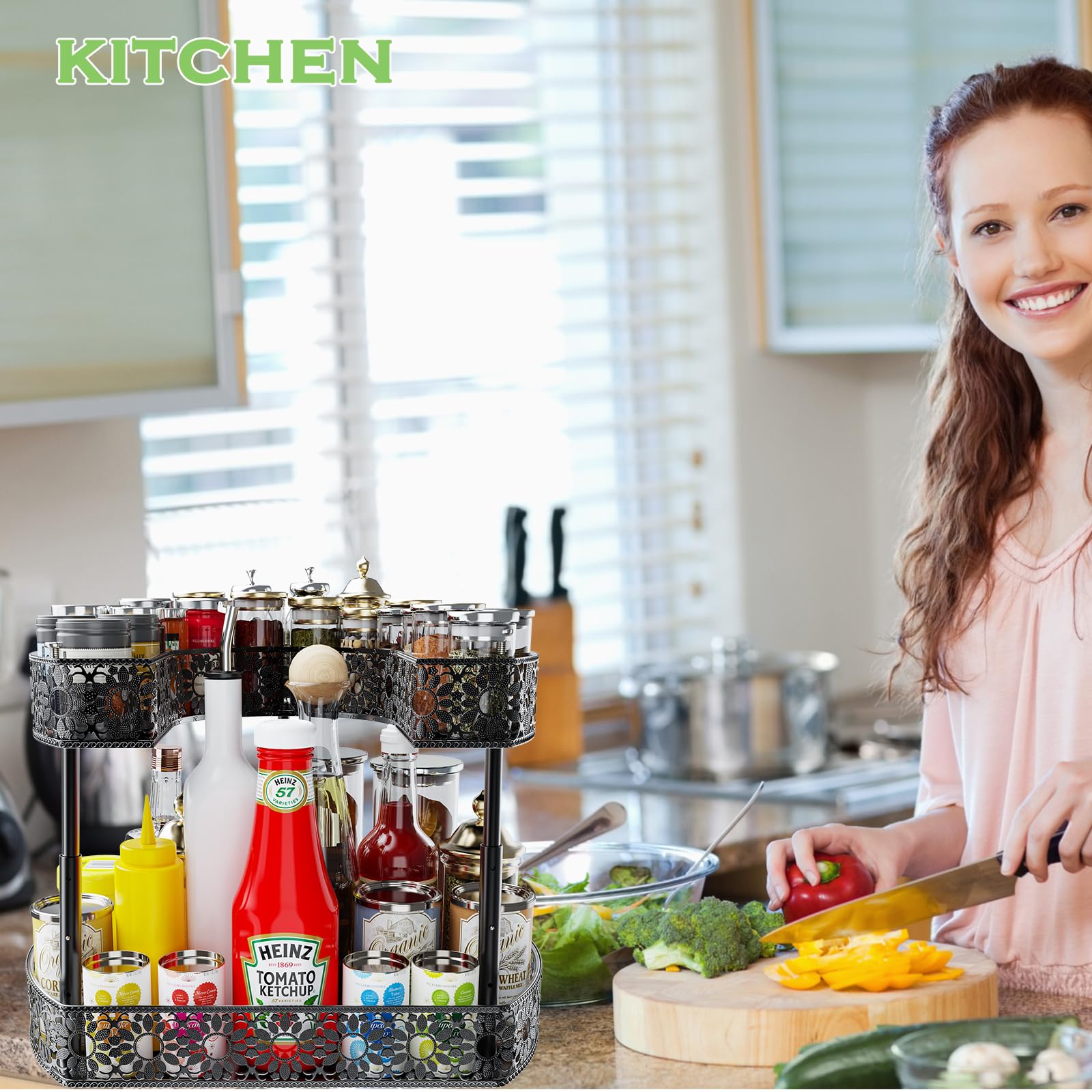 Snapklik.com : 2 Tier Lazy Susan Organizer, Metal Turntable Spice Rack ...