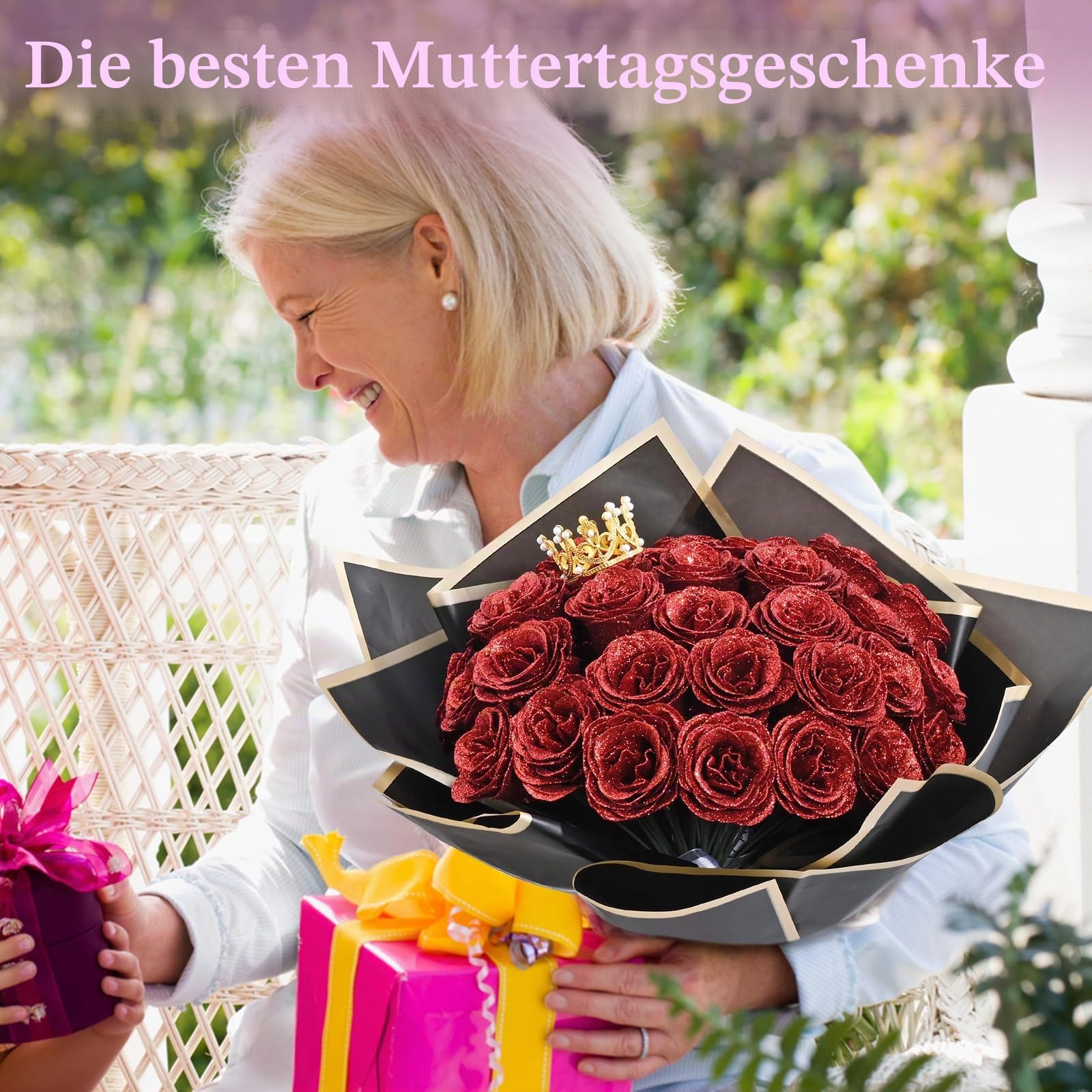 Waipfaru Glitzerrosenstrauß, DIY-Kunstblumenstrauß, Geschenk für Frauen & Mutter, zum Valentinstag, Muttertag, Jahrestag & Abschlussfeier, rote Rosen, 36 Stück