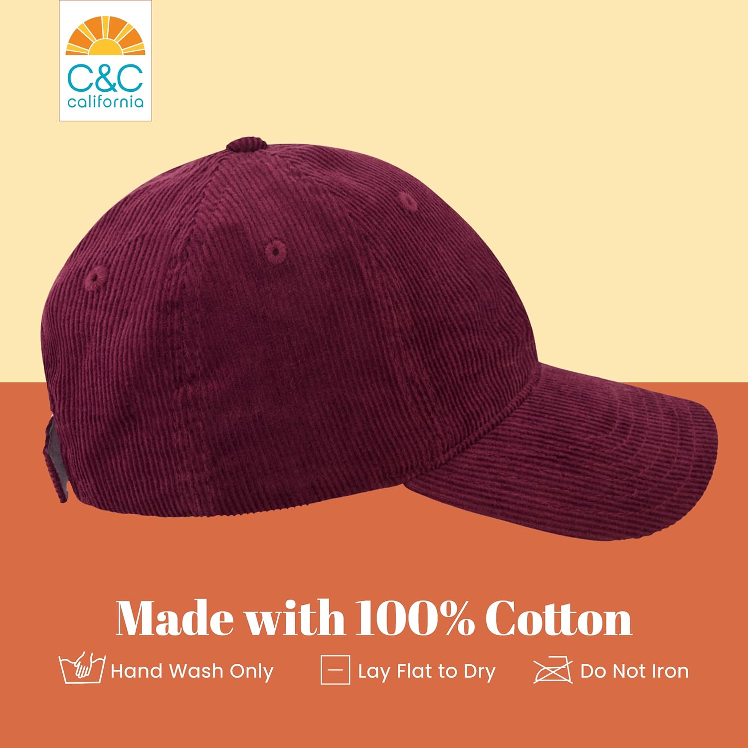 C & C California Baseball Cap, Corduroy Cotton Baseball Hat with Curved Brim - Image 6