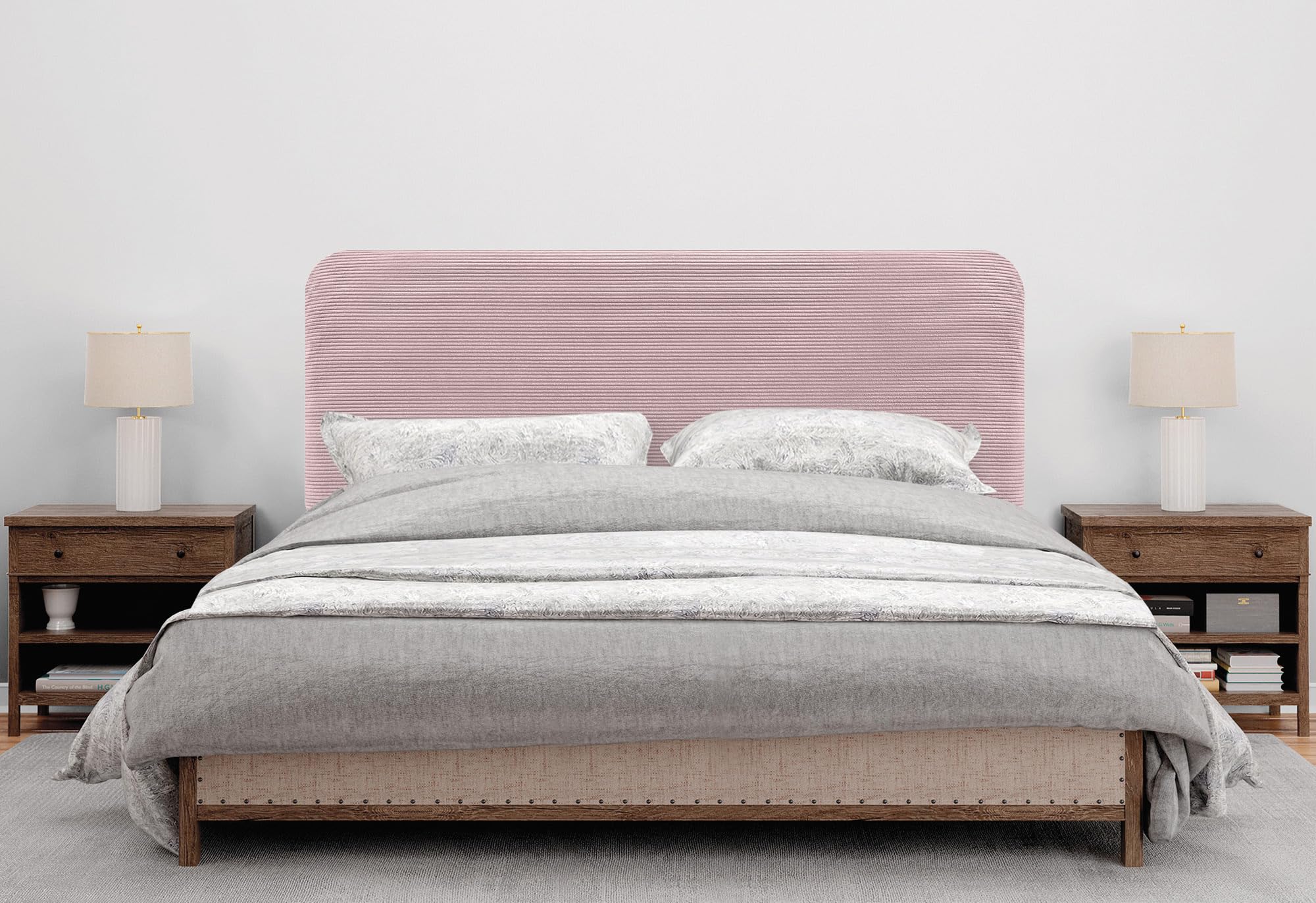 DHOME Cabecero Tapizado Liso Redondeado Pana Premium para Pared Acústicos Cabeceros Absorbentes Cabezal Cama Dormitorio (Rosa Palo, 80cm)