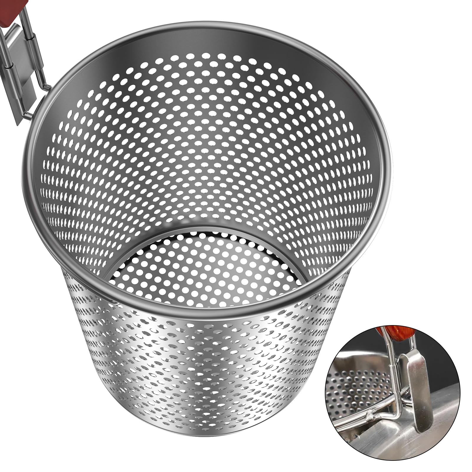 Cesto di pasta in acciaio inossidabile da 2 pc con manico in legno a 2 dimensioni a 2 dimensioni pasta di pasta pasta pasta impiccabile cestino cestino per cestino per la lavastoviglie skimmer di nood