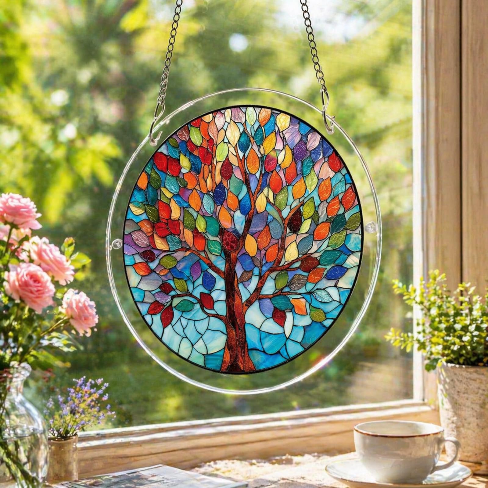 Acrylic Puzzle Suncatcher 83 Pieces, 7.4 Inch, DIY Window Hanging Decoration for Home & Garden, for Women, Men, and Moms, Ideal for Birthday or Home Decor,Style d,S (7.4in) — view 5