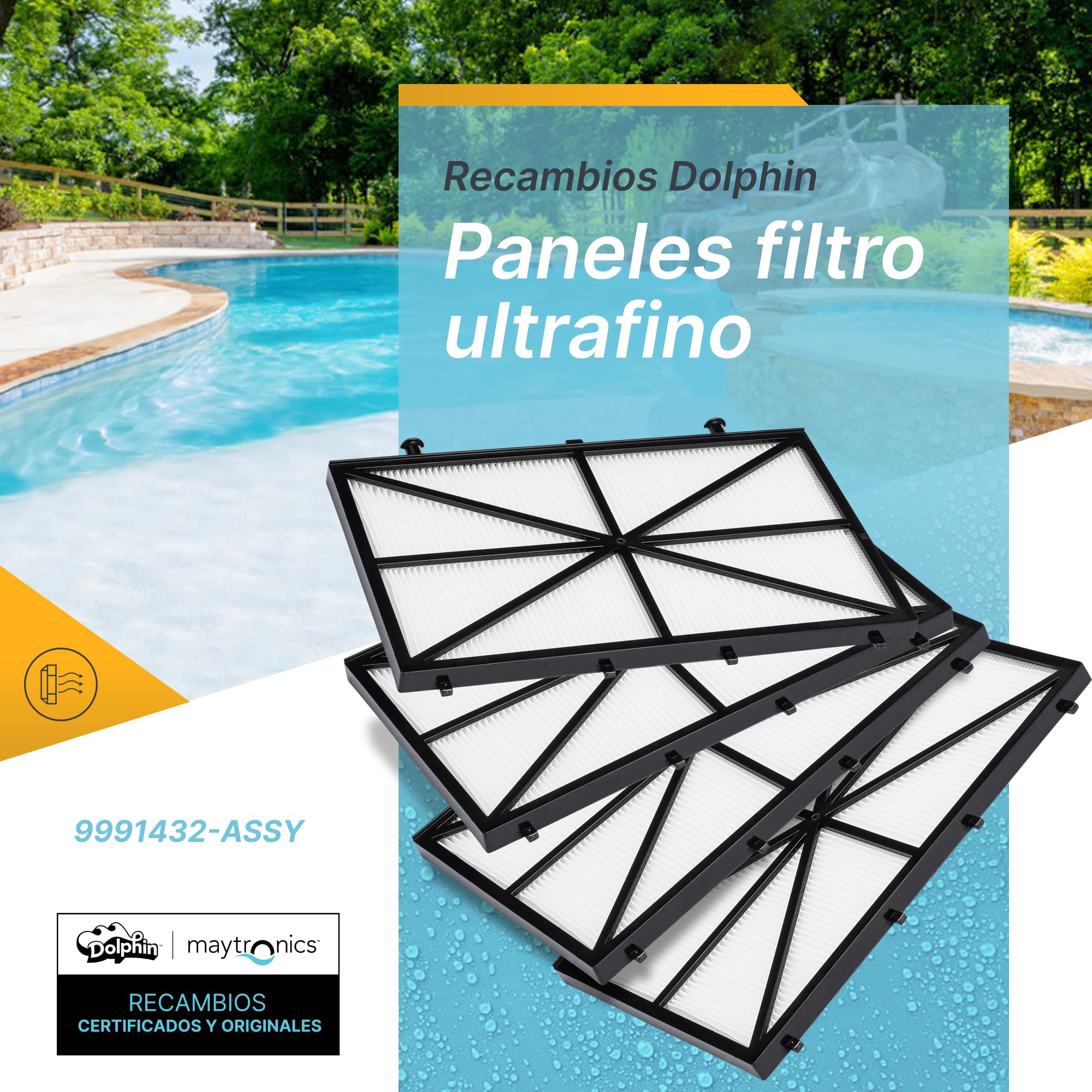 Dolphin Piezas de recambio originales - Paneles filtro ultrafino (4 ud) - Ref. Maytronics: 9991432-ASSY