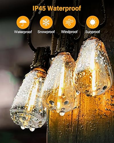 Miniatura 3 de Tira de luces impermeables para exteriores, luces de patio de 25 pies con 13 bombillas Edison ST38 (1 cuadrado), luces colgantes con cable