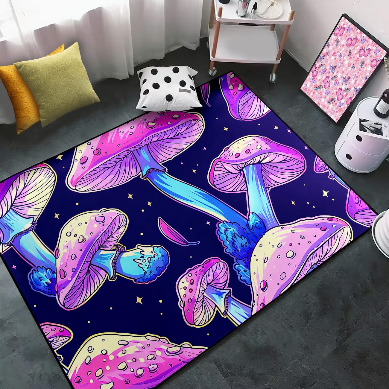 FJKJHKGJ Cartoon Mushroom Rug Mushroom Rugs for Bedroom for Girls Boys Teens Yoga Mat, 4'×5'