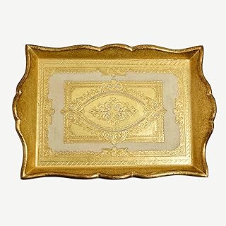 Vintage Florentine Wood Vanity Tray with Handles, Gold Tray for Vintage Home Decor, Shabby Chic Decor, Perfume Platter, Gifts for Women, Made in Italy (Cappuccino, Medium)