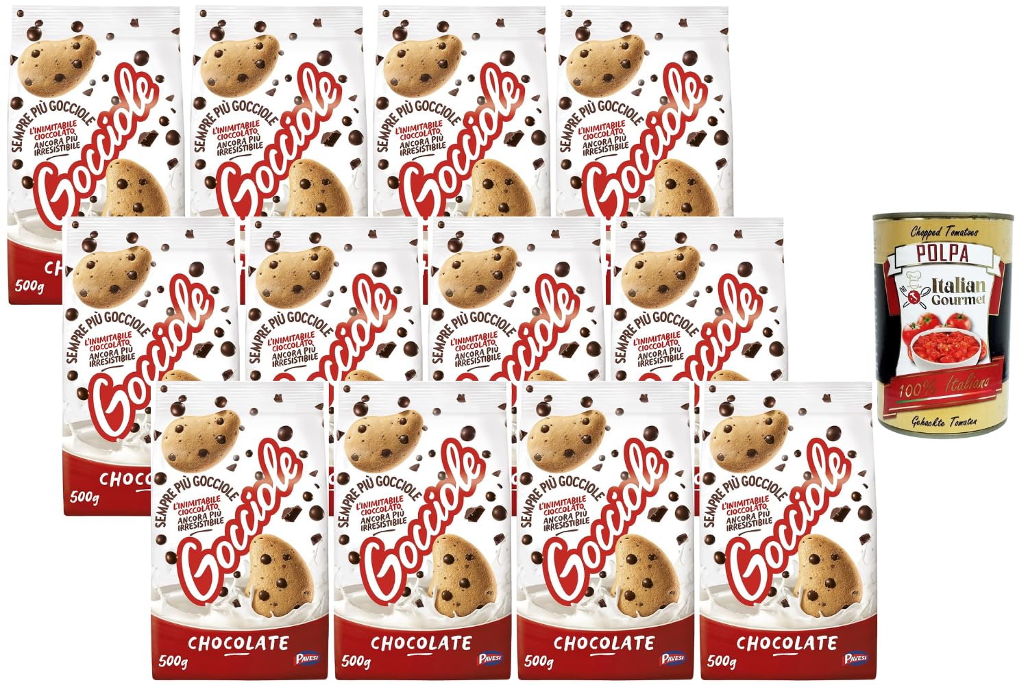 Italian Gourmet Biscuits Italiens Gocciole Chocolate Pavesi – Cookies aux pépites de chocolat, spécialité italienne pour petit-déjeuner et goûter, lot 12 x 500 g (6 kg) + Italian Gourmet Polpa