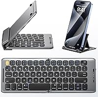 PuechAxe Foldable Bluetooth Keyboard with Stand Holder - Rechargeable Pocket Travel Keyboard for iPhone, iPad, Android, Laptop