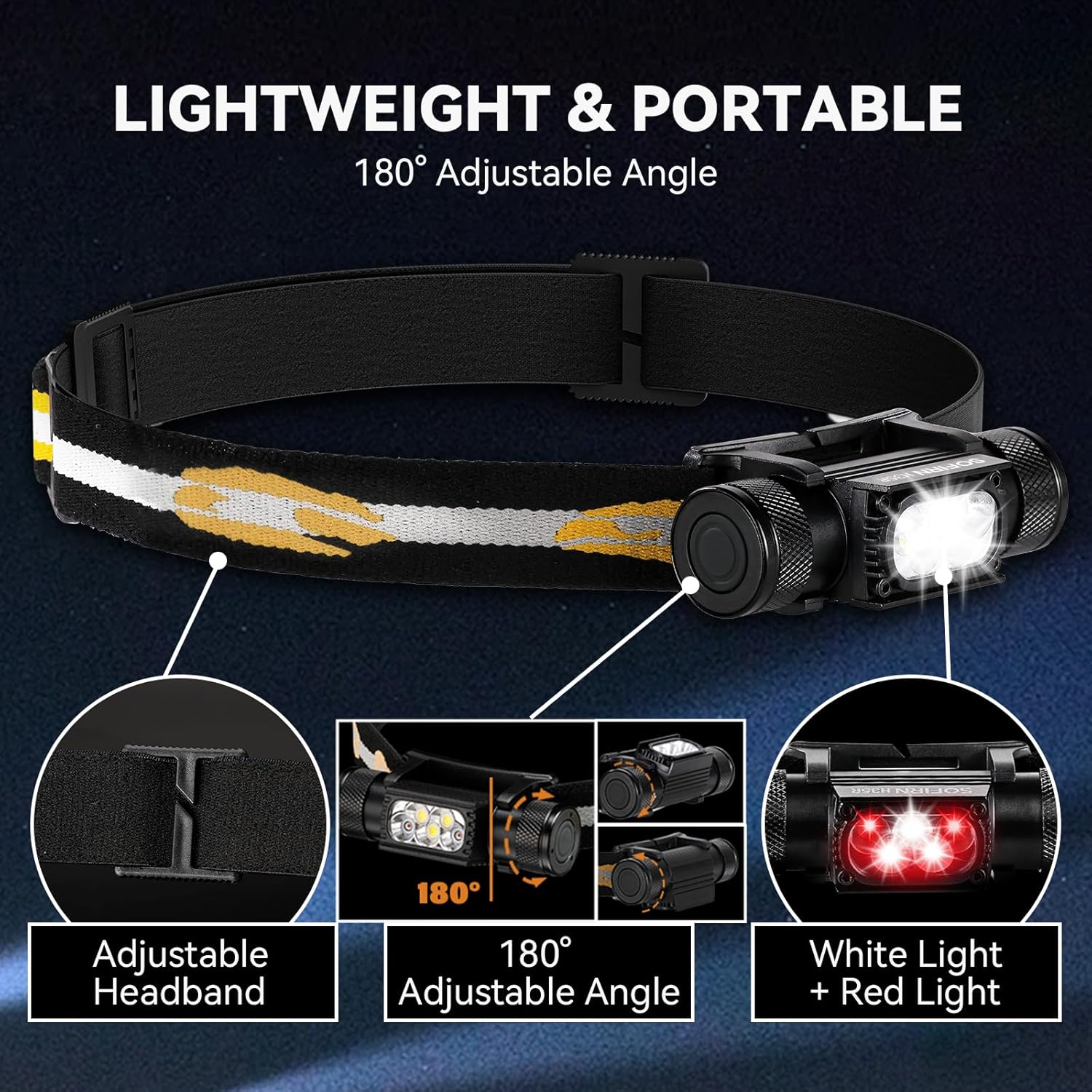 sofirn Bright Red Headlamp Rechargeable, H05B 1200 Lumens Lightweight Head Flashlight with Red Light, Adjustable Headband, 180 Degree Movable Tilt, Head Lamp for Adults Camping Hiking Fishing - Image 7