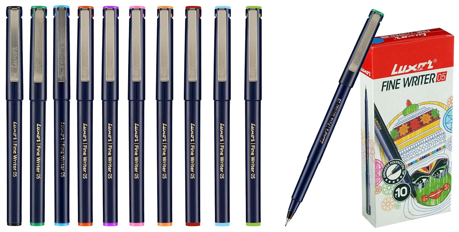 Luxor Finewriter Assorted color (Pack of 10 Pen) Fine Writer Green ...