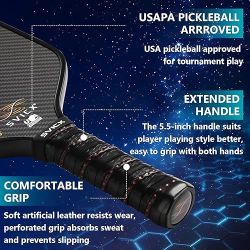 Miniatura 7 de Carbon Fiber Pickleball Paddle 16mm Professional Pickleball Paddles with Superior Control, Power & Spin Extended Handle for Two-Handed Grip, USAPA
