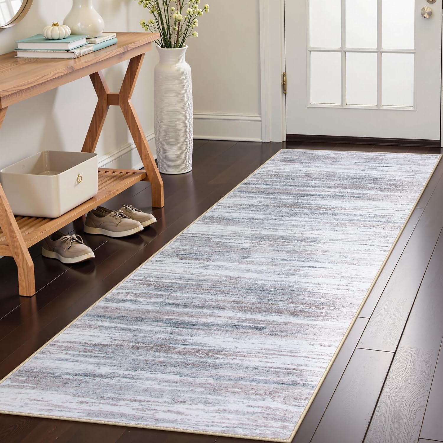 Lahome Modern Abstract Rug Runners 2x6, Washable Kitchen Runners Non Slip Soft Laundry Room Rug, Beige Print Ultra-Thin Carpet Runner for Bedroom Bathroom Hallway (Beige, 2'x6') 2'x 6' Beige