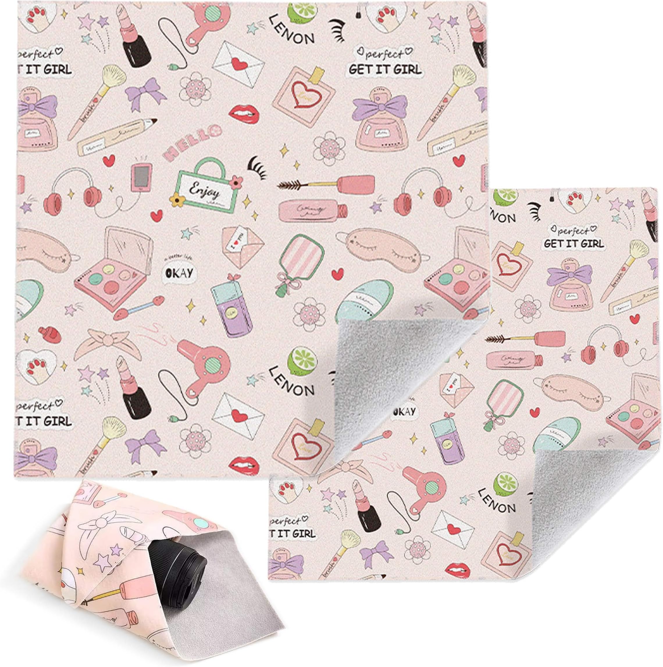 Caliee 2 Pcs Self-Adhesive Magic Cloth Makeup Bag Open Lay Flat Makeup Bag Camera Lens Wrap Multi Purpose Magical Storage bag Tablet Computer Protection Bag
