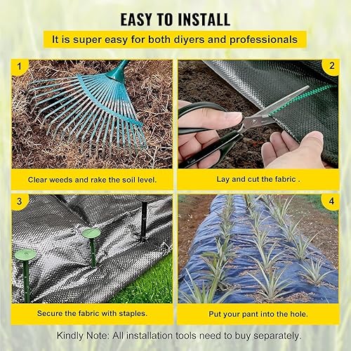 Miniatura 106 de VEVOR Tela de paisaje de barrera de malezas de alta calidad de 3 pies x 250 pies, tela geotextil tejida de 5 onzas bajo grava, alta permeabilidad