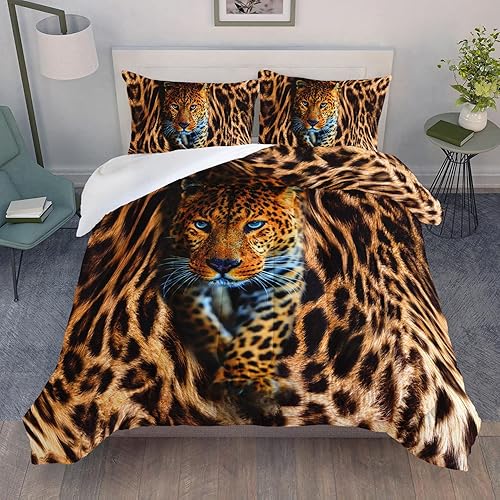BailiPromise Juego de edredón de leopardo estampado de grano de guepardo en 3D con 1 y 2 fundas de almohada para dormitorio de niños durante toda la