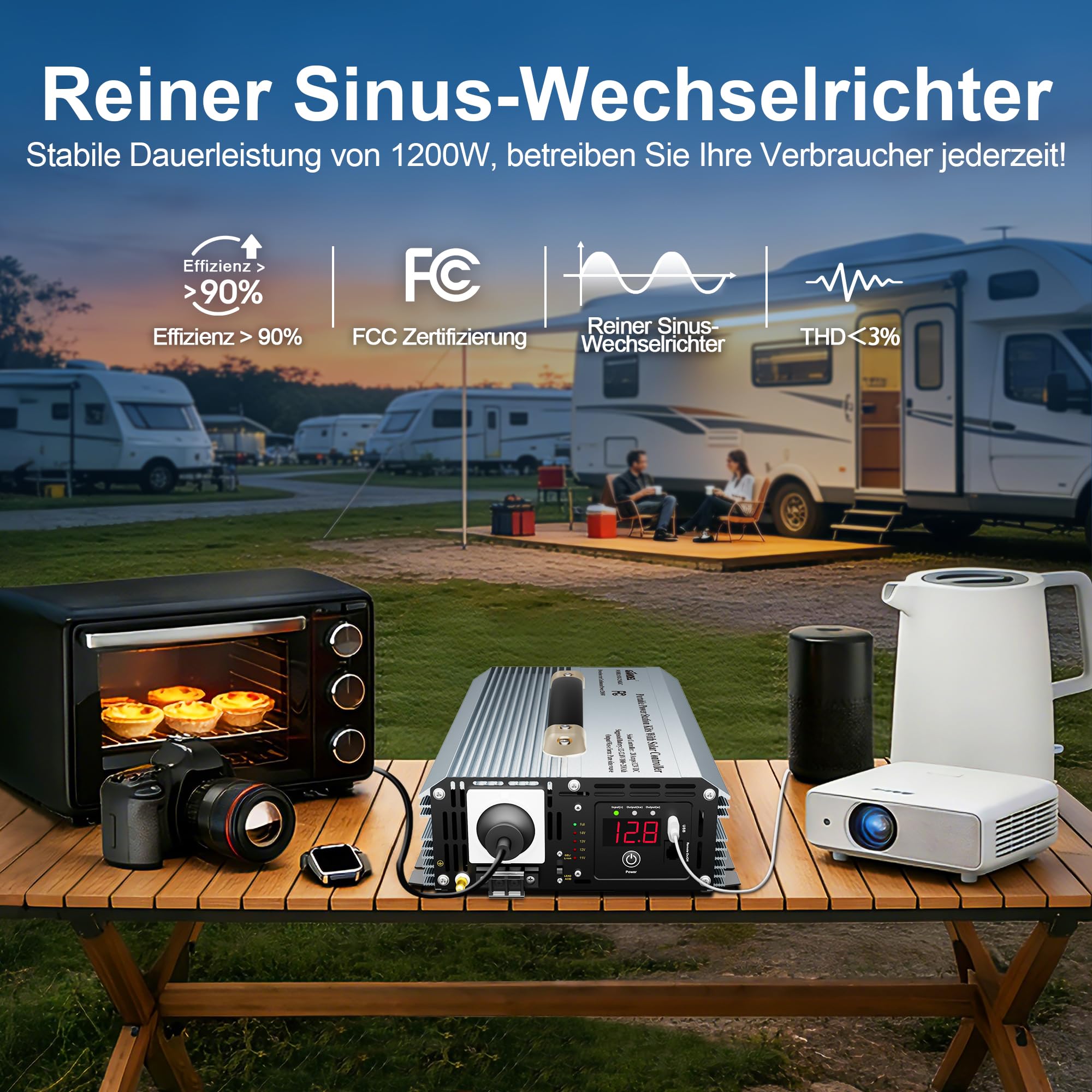 GIANDEL Kit di sistema di alimentazione solare portatile da 2200 W, 12 V, kit di sistema di inverter off-grid: stazione di batteria pieghevole + inverter sinusoidale puro da 2200 W con regolatore