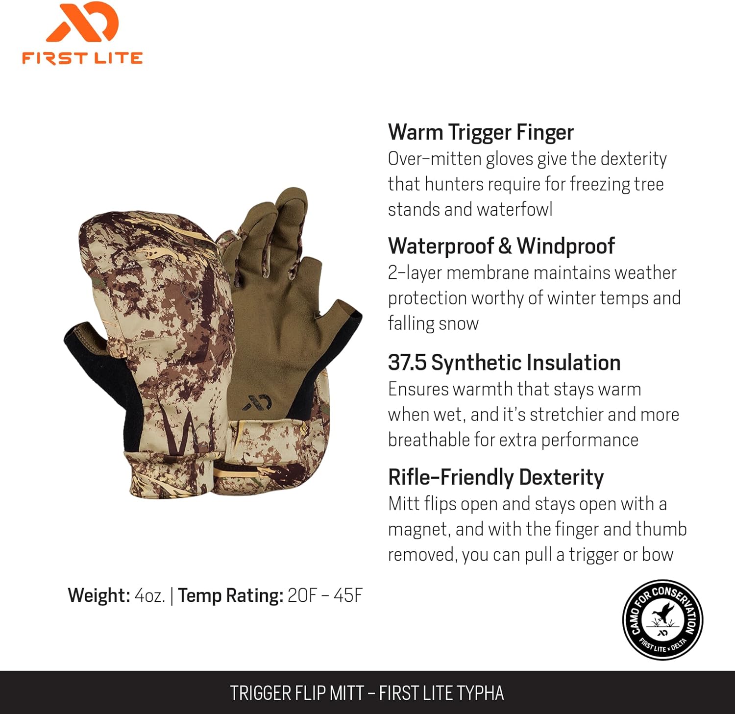 First Lite Trigger Flip Mitt - Waterproof Windproof Camo Hunting Gloves