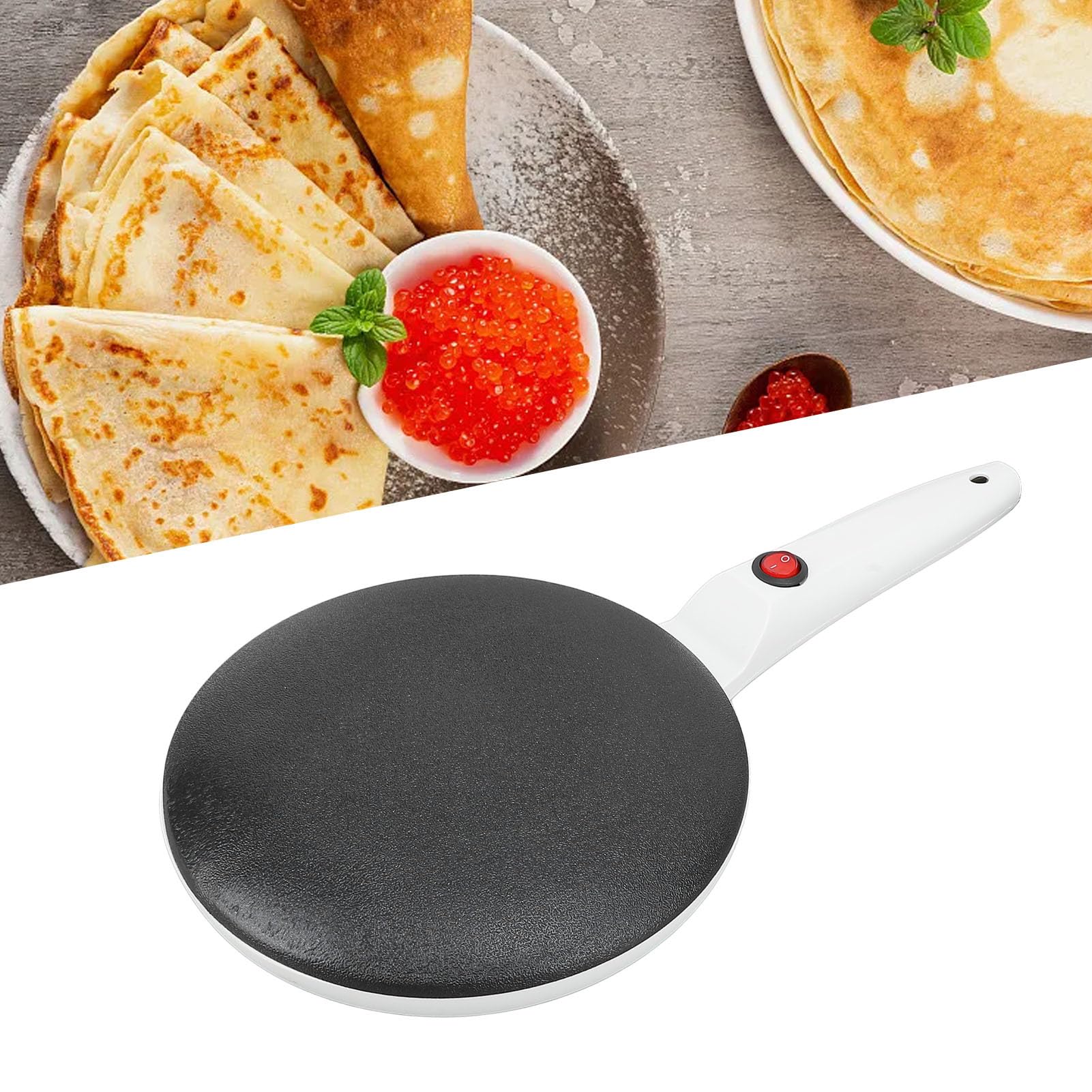 Crepera Eléctrica de 8 Pulgadas con, Máquina para Hacer Crepes Antiadherente, Sartén para Crepes con Control Automático de Temperatura, Largo para Tortillas de Panqueques,