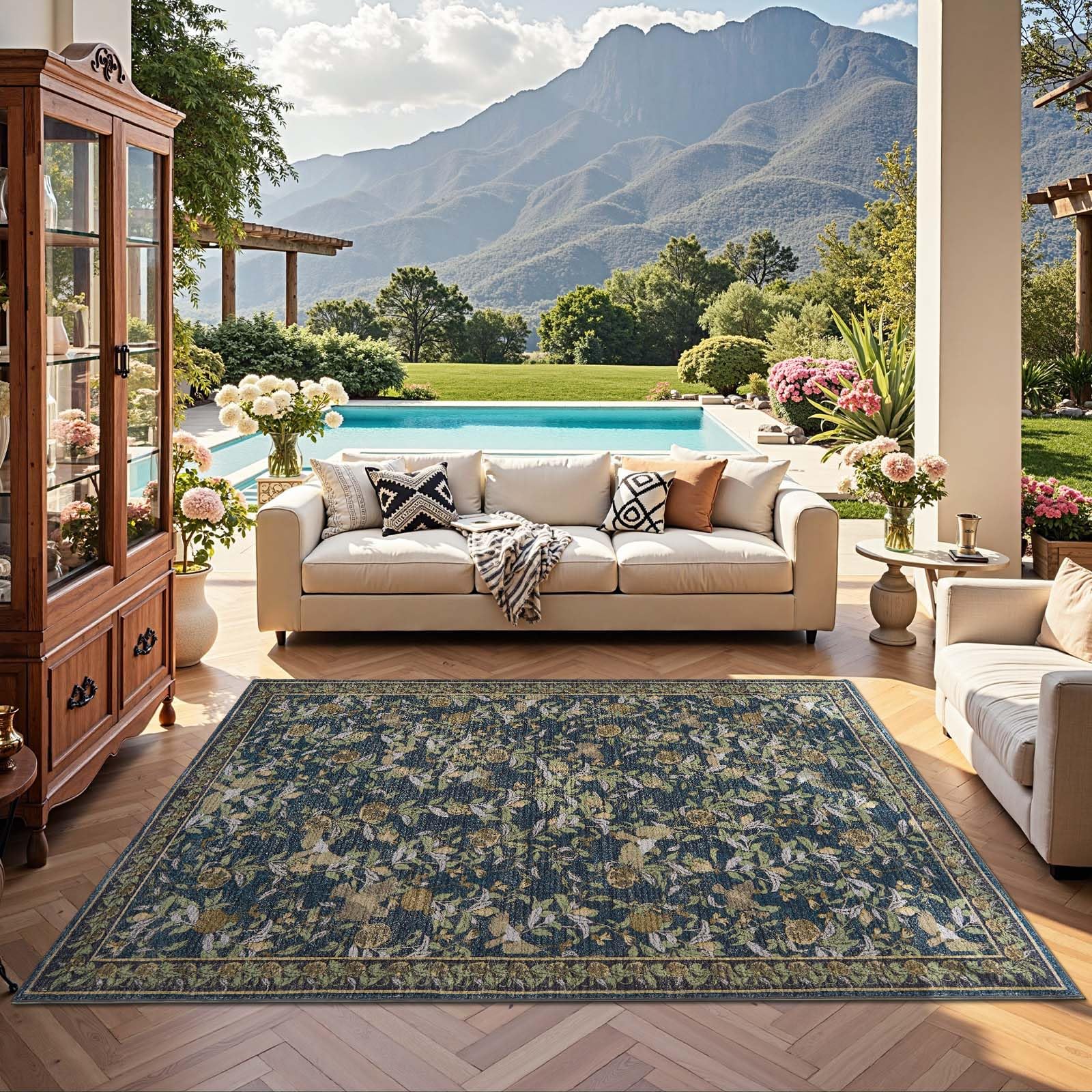 jinchan 5x7 Eden Blue Green Vintage Washable Rug