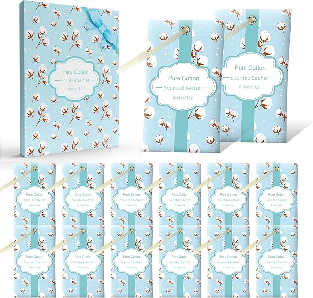 Scented Sachets Bags, Fragrance Sachet Bags for drawer, wardrobe and car, Cotton Scent, Pack of 14