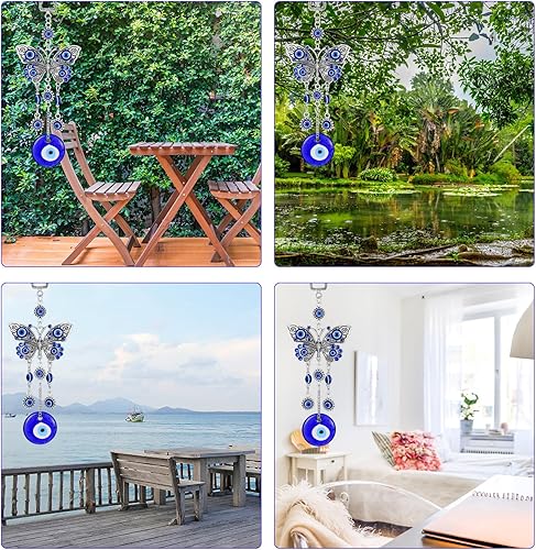 Miniatura 6 de Decoración colgante de mal de ojo azul, ojo azul malvado con mariposa, amuleto para el hogar, adorno de pared de buena suerte, dije de bendición,
