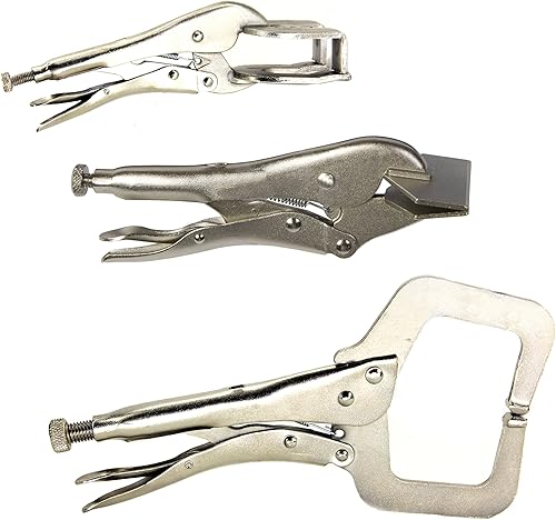 HFS (R) 3 abrazaderas de soldadura de bloqueo surtidas cromadas: abrazadera C de bloqueo de punta regular de 11 pulgadas; abrazadera de soldadura de