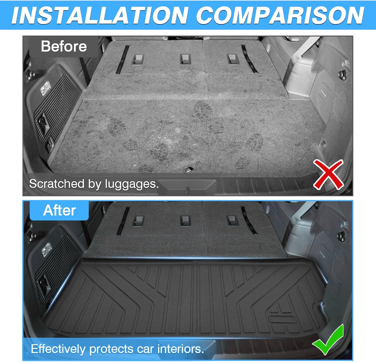 Powerty Cargo Mat Compatible for Subaru Ascent 2019-2025 2026 Accessories All Weather Cargo Liner TPE Rear Trunk Mat