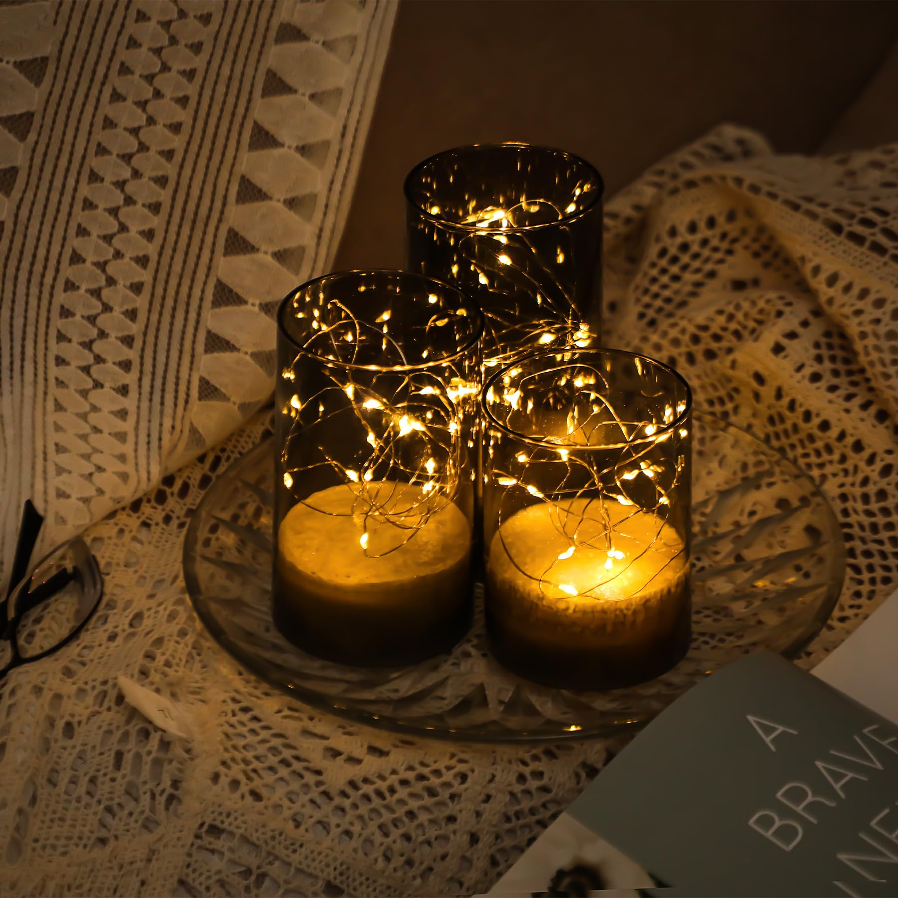 Forever Speed 3 Piezas Velas LED Recargable 1000mAH Luces de Hadas con Temporizador de Mando a Distancia Velas Decorativa Sin Llama para La Decoración Casera del Partido, Acampar, Boda - Gris