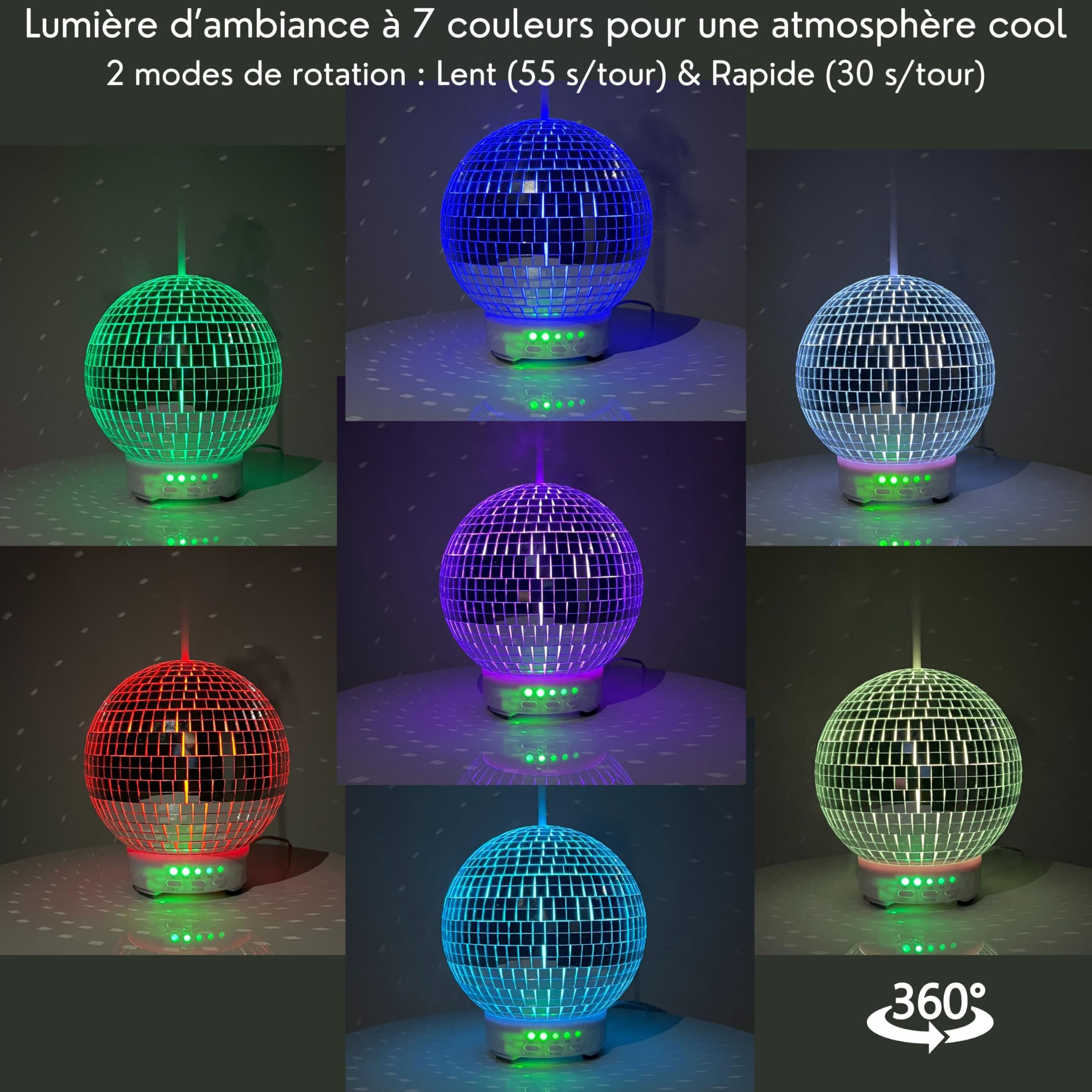 Disco Ball Diffuser Rotatif - Diffuseur d'huiles essentielles en aromathérapie pour la Maison, Le Bureau, Mignonne décoration à Boule Disco | Diffuseur 100 ML
