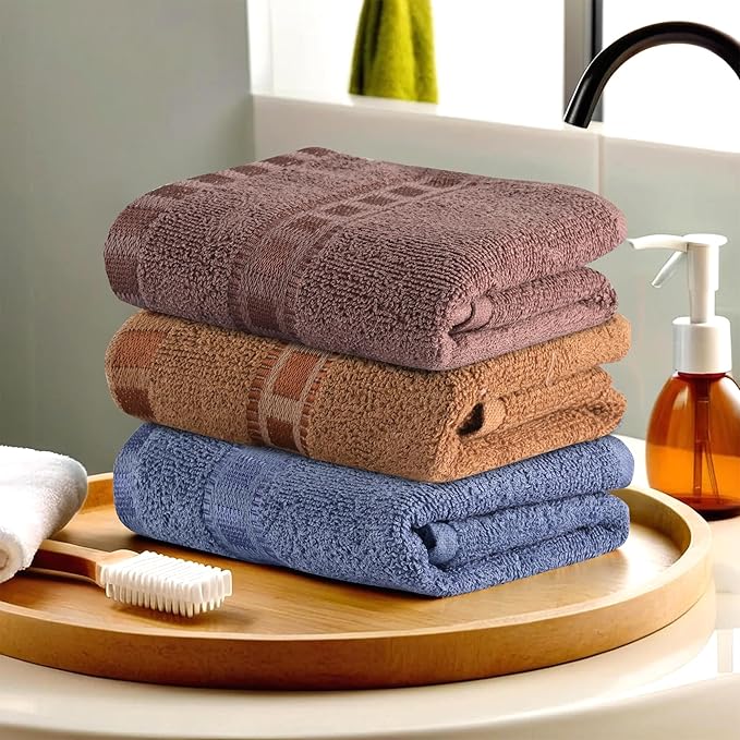 Urbane Home Pack of 3 Cotton Hand/Face Towels for Men & Women | Easily Washable | Workout Gym Napkins for Men | Pocket Towel - Dark Blue-Golden & Brown
