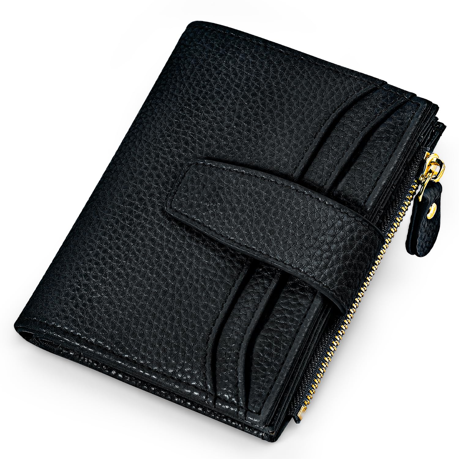 oscaurt Small Wallet Women RFID Blocking Bifold Compact Credit Card Holder Leather Wallets for Women with Zipper Coin Pocket and 2 ID Window (Black)