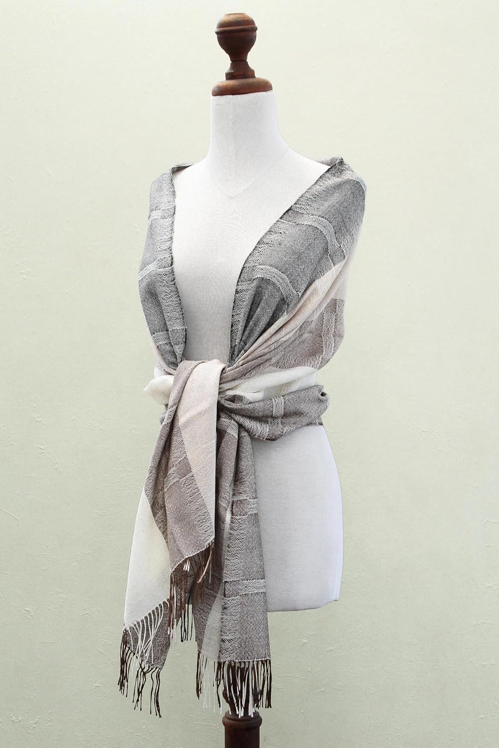 NOVICA Artisan Handmade 100% Alpaca Shawl Unique Fine Wool Neutral Color Accessories Shawls Brown Beige Patternedstriped Peru ' Quiet Atacama'