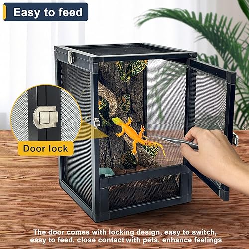 Miniatura 4 de Kit de terrario de reptiles plegable panorámico de 360 de 5 galones tanque de Gecko con cresta y jaula de reptiles para una ventilación superior,