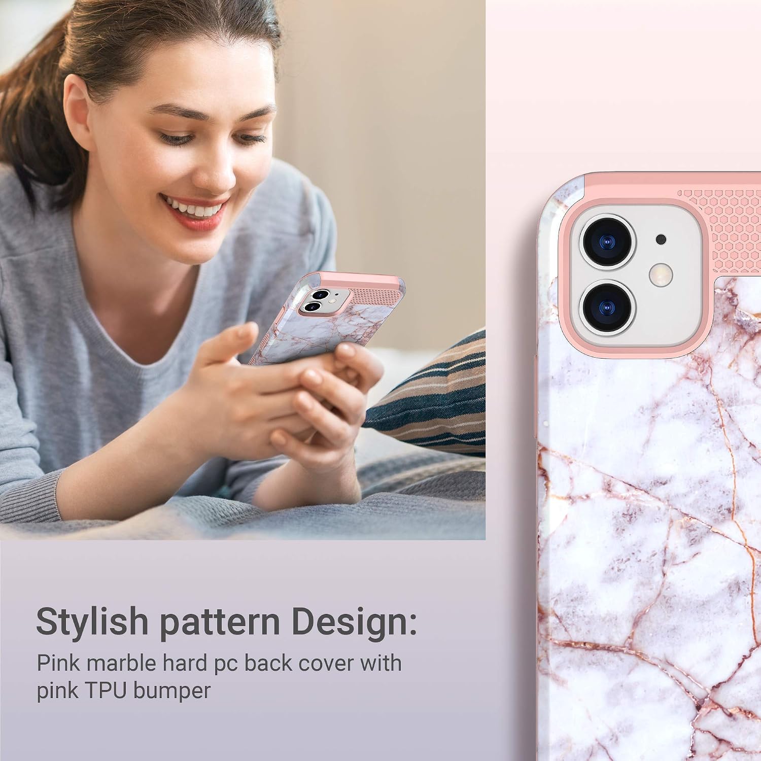 ULAK Desinged Case Compatible for iPhone 12/iPhone 12 Pro, Slim Stylish Protective Girls Women Phone Case Hybrid Shock Absorbent TPU Bumper for iPhone 12/12 Pro 6.1 inch, Crakle Marble