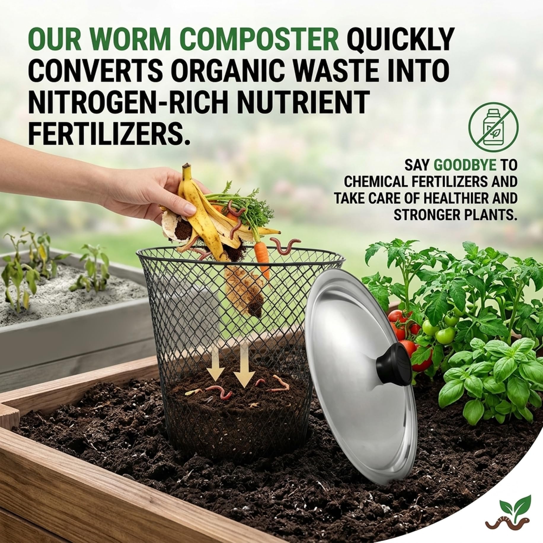 Compostador de lombrices con Tapa, Cubo de compostaje subterráneo de Malla metálica de 6 Piezas para residuos de Cocina y jardín, Cubo de compostaje para Exteriores Que favorece, Negro, 23 cm