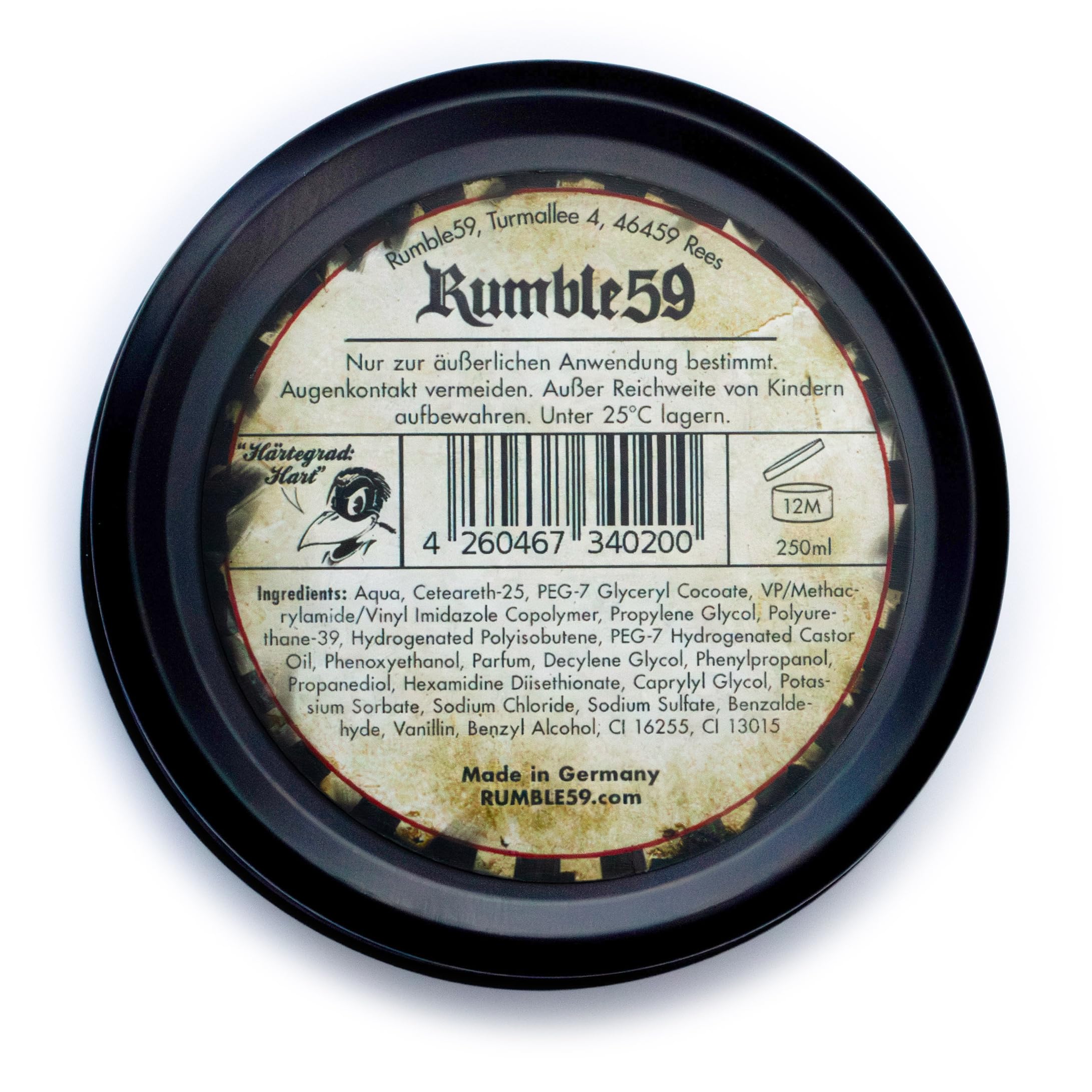 Rumble59 - Schmiere Pomade für Männer - Klassiker mit Kirschduft - 250 ml, starker Halt - wasserbasierte Haar Pomade, auswaschbar - Hairstyling Made in Germany