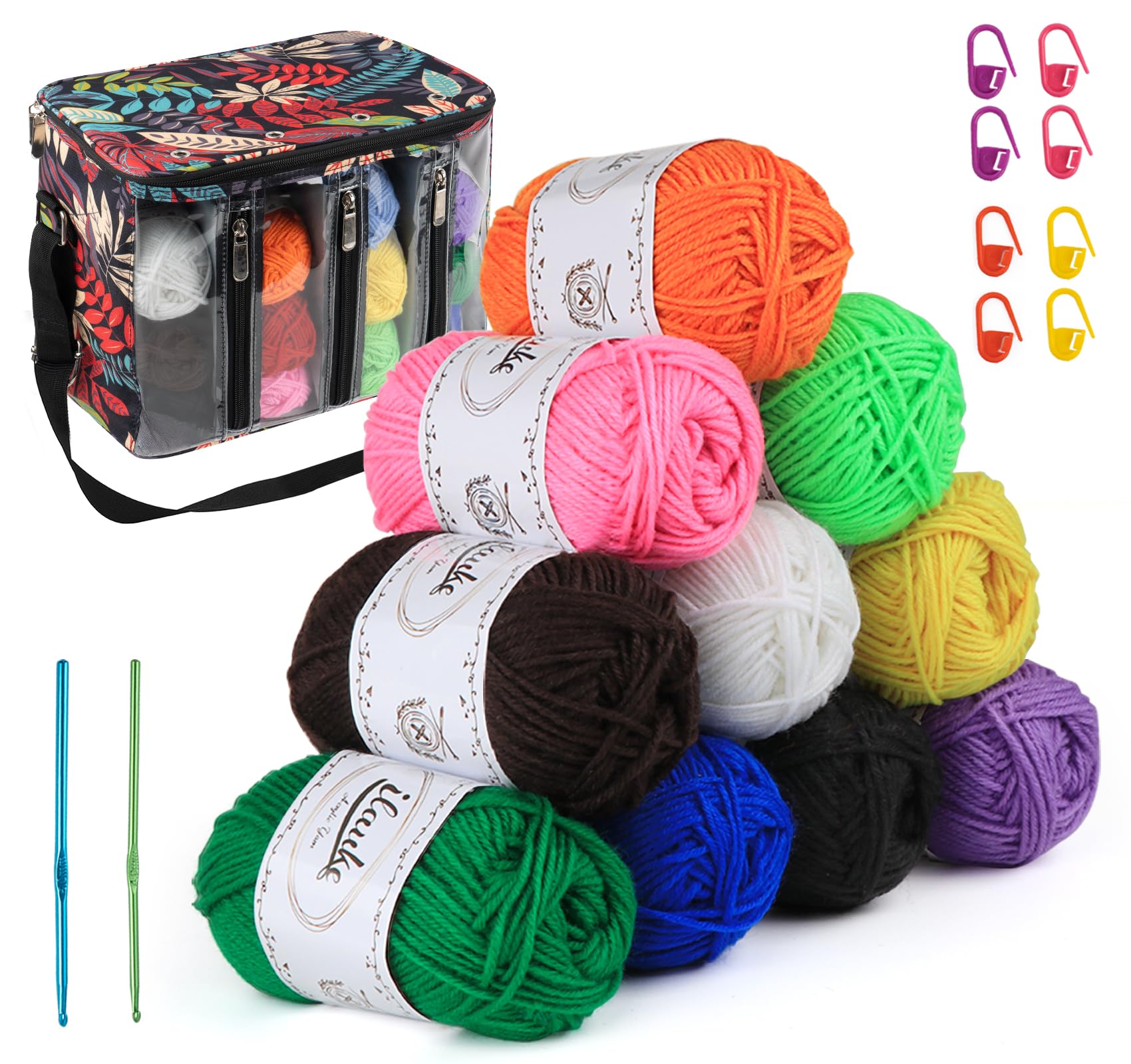 Kit Laine Acrylique 20 Couleurs - 30g Par Pelote - Avec Crochets Et Accessoires Pour Tricot Et Crochet