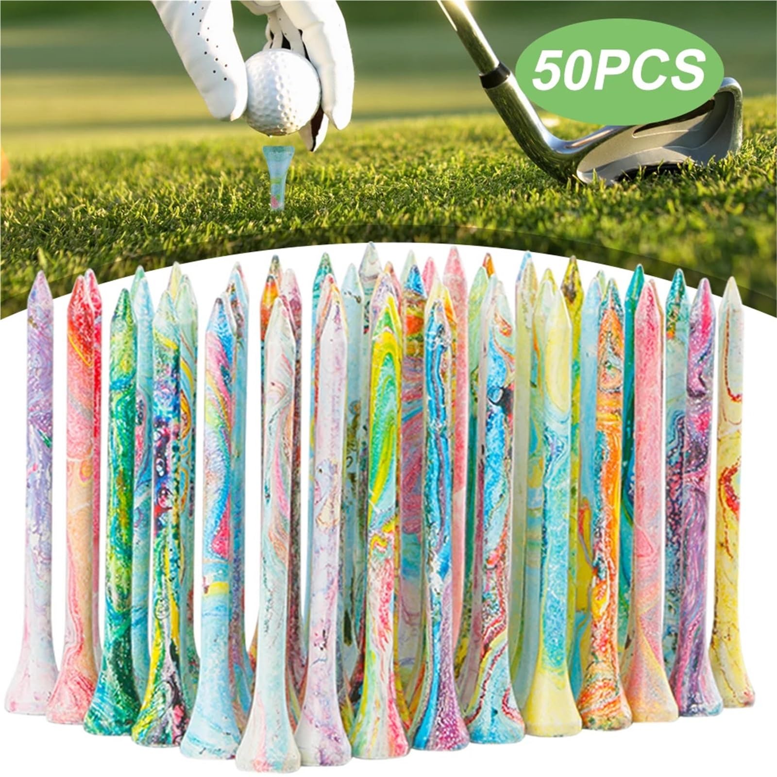 Premium-Golf-Tees, 50 Stück Holz-Golf-Tees, bunt, 70 mm x 12 , Training