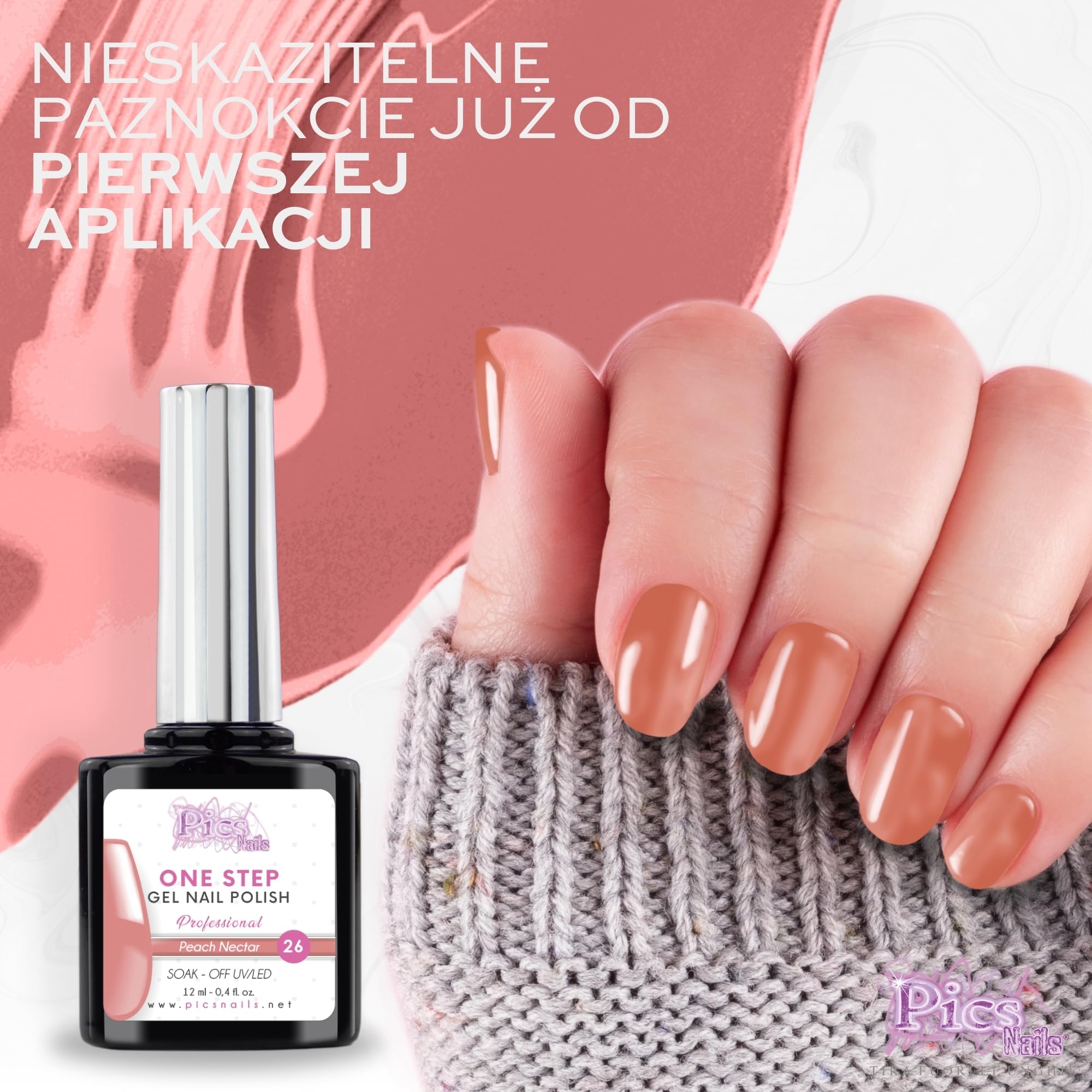 Lakier do paznokci One Step Gel Polish UV/LED 12 ml - Lakier żelowy - Natychmiastowy połysk paznokci z lub bez bazy i top coat (26. Nektar Brzoskwiniowy, 12 ml)