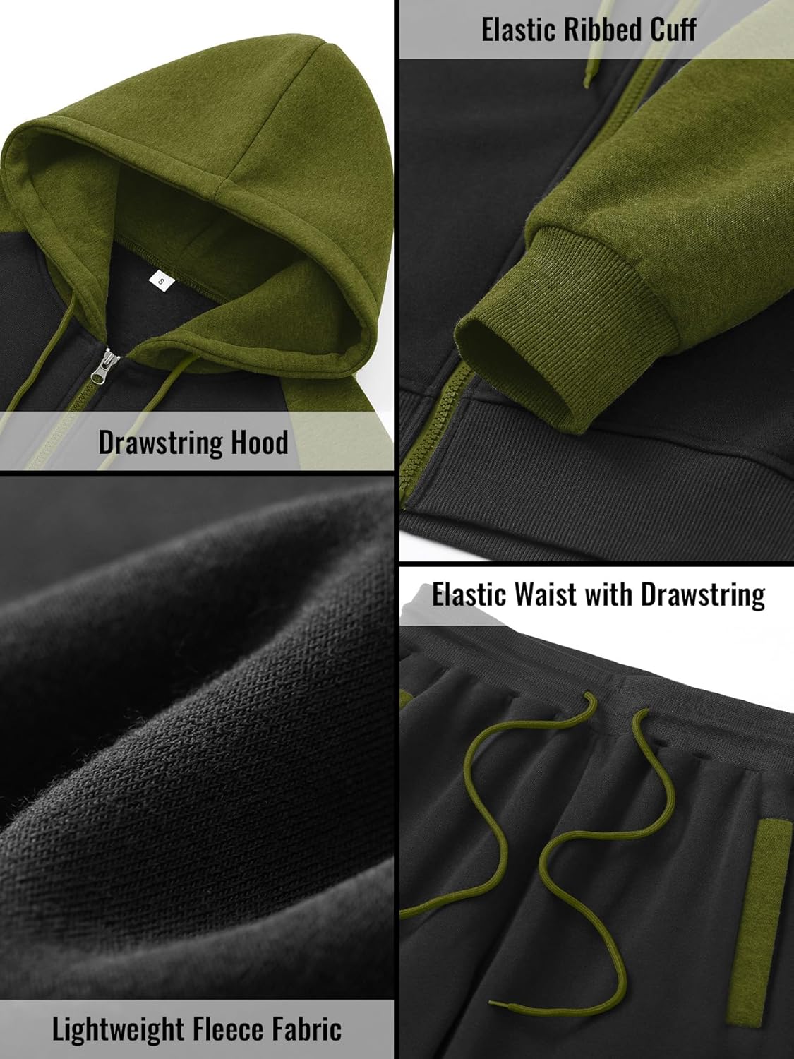 Men's Tracksuit 2 Pieces Set Zip Up Hoodie Sweatsuits Athletic Jogging Suit Set Casual Outfit with Pockets - Image 5