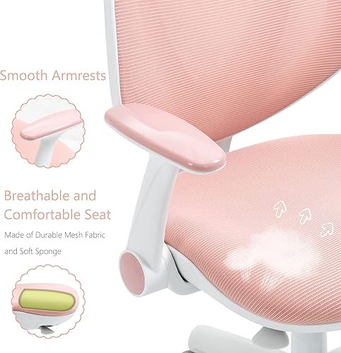 Miniatura 5 de Linda silla de escritorio para niños, sillas giratorias para oficina de lectura y estudio de computadora, para niños, niñas y adolescentes con Rosa