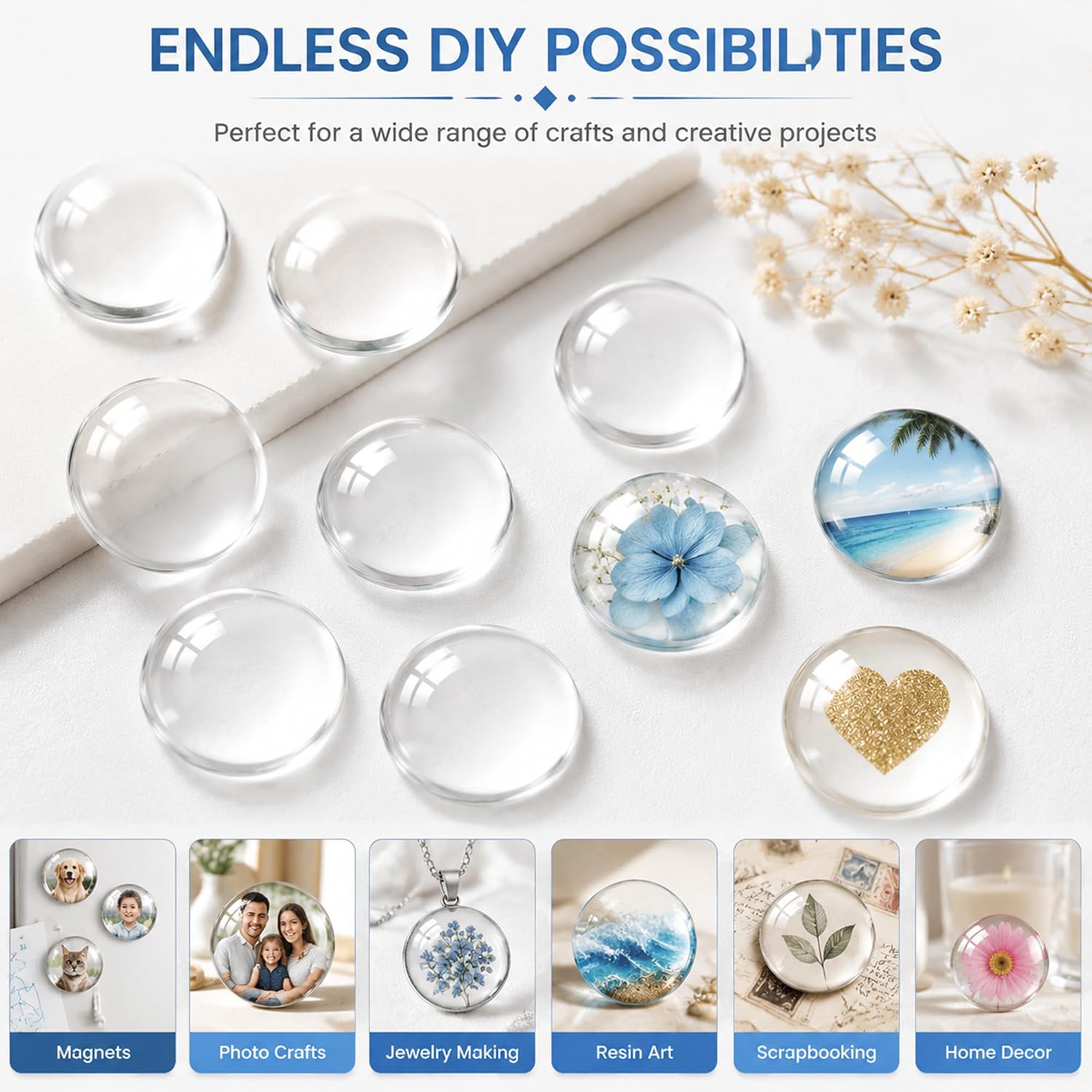 SpisoHdx 15 Pack 2 Inch Clear Glass Cabochons, 50mm Round Flat Back Domes image 3