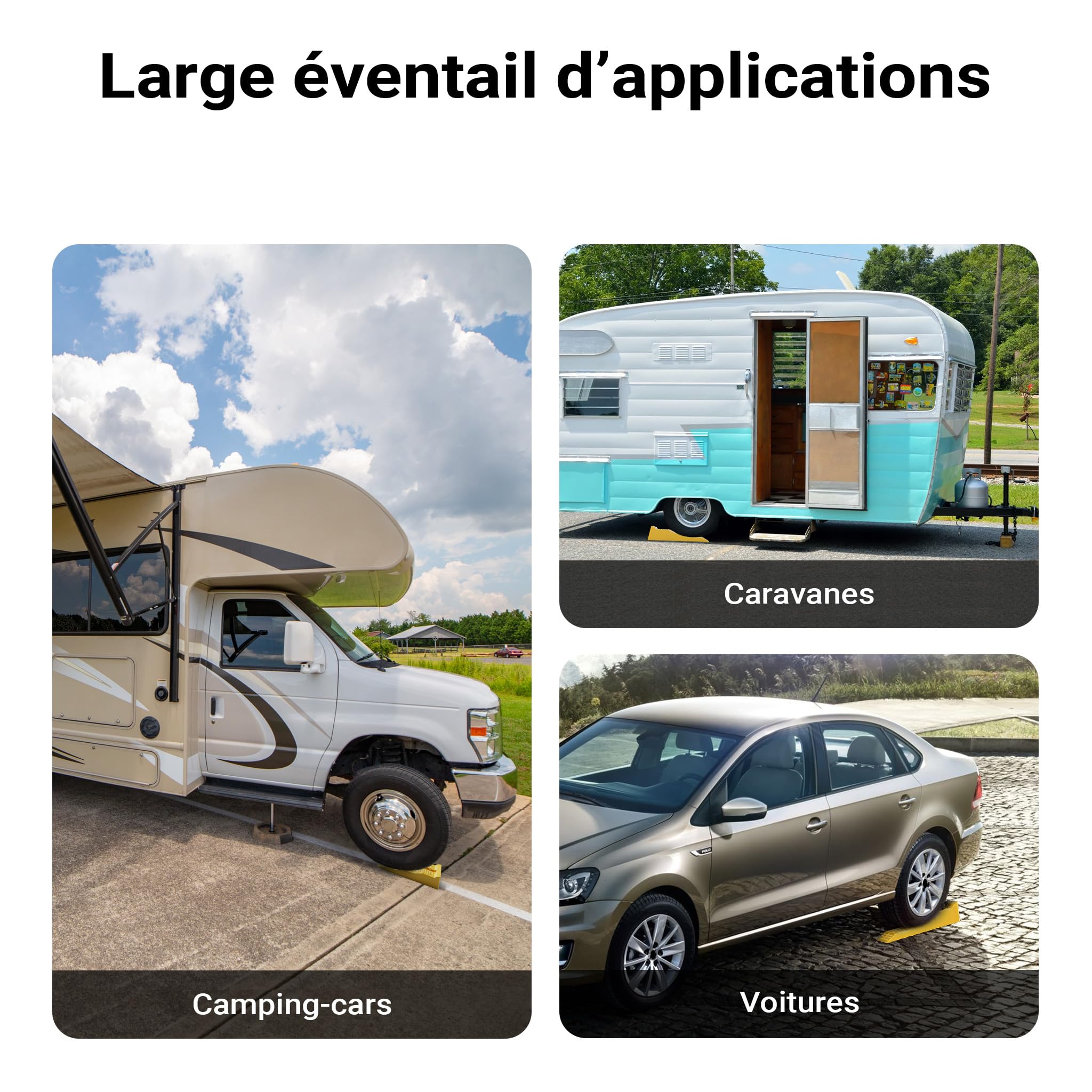 WilTec Cales de Niveau en Lot de 2 avec 3 Niveaux de Hauteur 40/70/100 mm, Cales de Roue d’Une capacité de Charge Max. de 3 t, Cales de Compensation pour Camping-Car