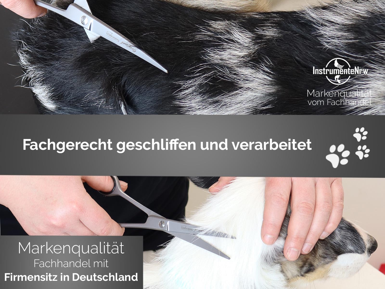 Solinger Premium Hundehaarscheren Fellscheren Set 3-Teiliges Scheren-Set | Solingen Made in Germany Rostfreier Edelstahl Gebogene und mikroverzahnte scharfe Schnittflächen & abgerundeten Scheren Enden