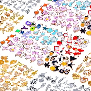 Mckanti 150PCS Bracelet Charms Kit: Gold Enamel, KC Gold & Silver Pendants for Jewelry Making, Necklaces, Bracelets DIY Crafting